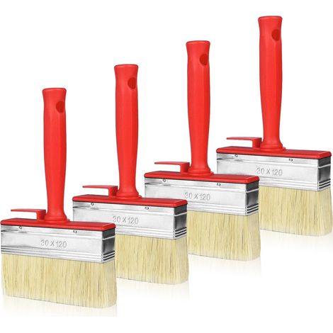 Lot de 4 Pinceau Plat Peinture, Pinceau Lasure 30 x 120 mm Pinceaus de Clôture avec Poignée en Plastique Pinceau pour Peinture Murale Mur Terrasse (1/5)