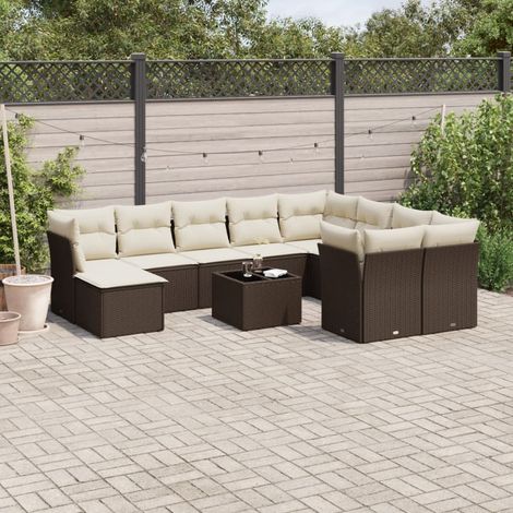 Set de sofás de jardín 11 pzas cojines ratán sintético marrón vidaXL (1/3)