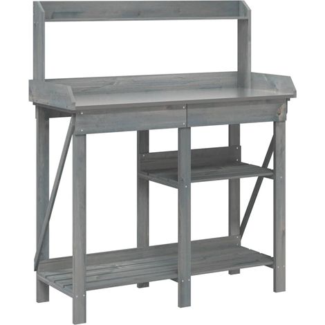 Banc de rempotage avec étagères gris bois massif de sapin (1/5)
