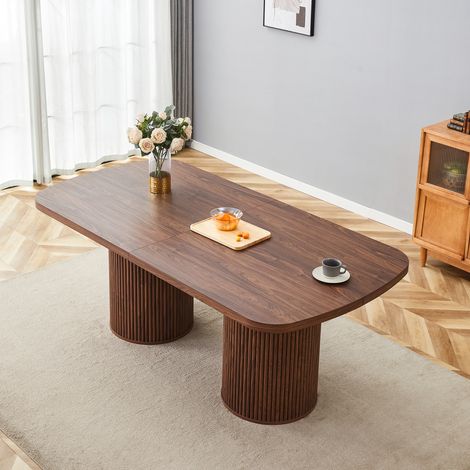 Table à manger ovale en MDF coloris noyer, piètement cannelé, pour 6 à 8 personnes (1/5)