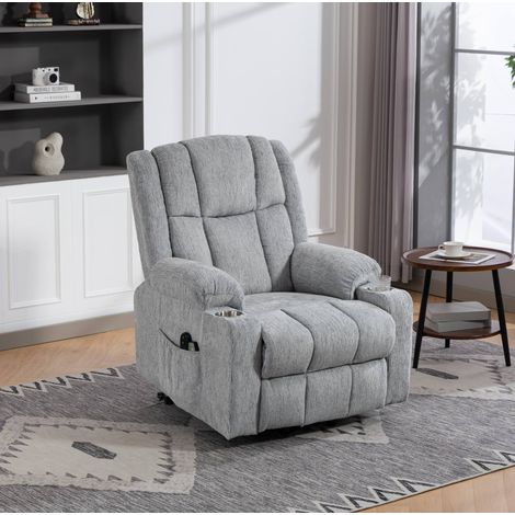 Fauteuil releveur électrique 82x92x104 cm gris clair en velours avec massage et chauffage (1/5)
