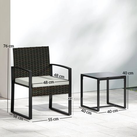 Ensemble bistrot en rotin,ensemble de meubles de jardin en 3 pièces avec 2 chaises de jardin,table basse,coussin amovible blanc crème (1/5)