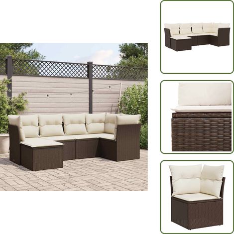 The Living Store 6-tlg. Garten-Sofagarnitur mit Kissen Braun Poly Rattan - Gartenmöbel (1/5)