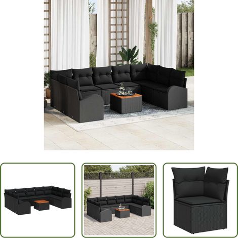 Gartenmöbel - Gartensofa-set mit Speicher 10 pcs Schwarz Poly-Rattan (1/5)