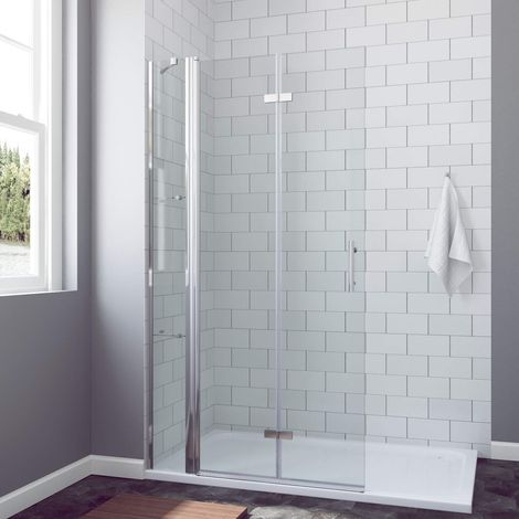 Falttür Duschtür mit Ablage 100 x 195 cm Duschwand Glas Faltbar Duschabtrennung Walk in Dusche 6 mm Echtglas mit Lotus Effekt Easy Clean Nanobeschichtung