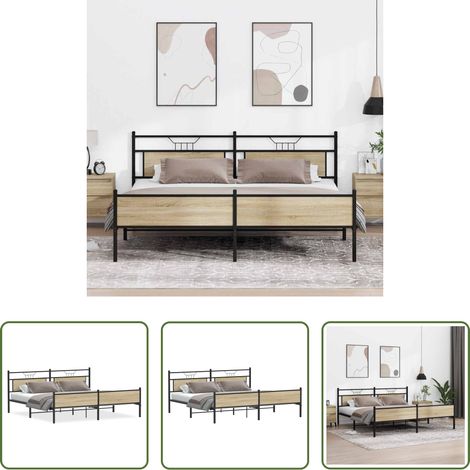 vidaXL Lit chêne sonoma -  Cadre de lit en métal sans matelas chêne sonoma 200x200 cm (1/5)