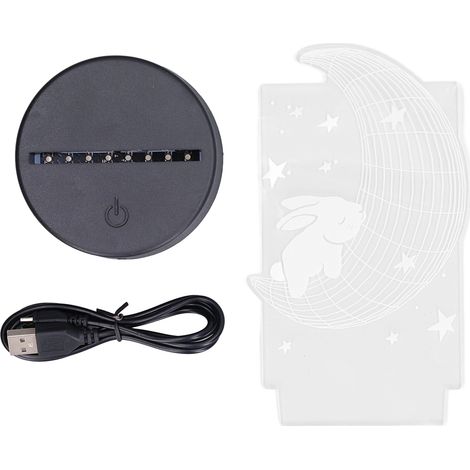 de table 3D Lapin Lune Veilleuse LED 7 couleurs Interrupteur