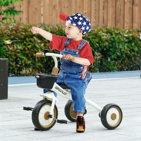 Pour enfant de 2 à 5 ans blanc - Tricycle enfants avec sonnette et panier selle réglable avec dossier