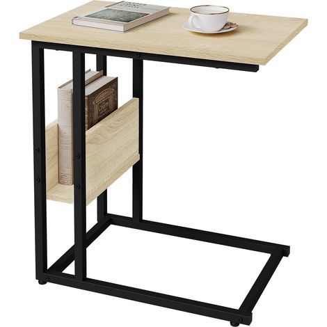 WOLTU Mesa Auxiliar Mesa de Centro Mesita de Noche Mesa Portátil Marco de Metal Tablero de Madera Mesas Nido Metal y Madera Roble 55x36x59.5cm(BxTxH) (1/5)