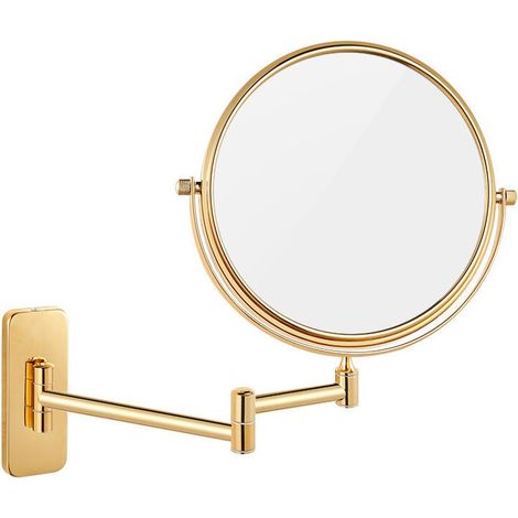 Vergrößerungsspiegel, 10-facher Vergrößerungsspiegel, Wandmontage, runder Badezimmer-Schminkspiegel, Wandmontage, goldener Rasierspiegel mit flexiblem Arm, 360° schwenkbare Verlängerung, doppelseitige