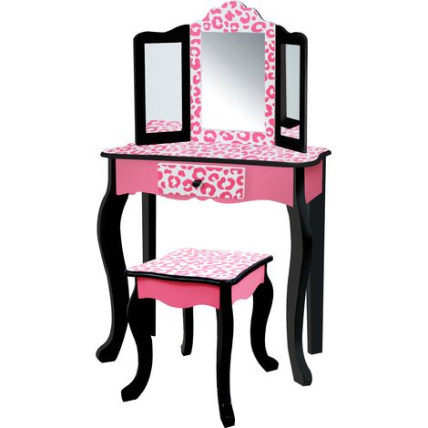 Toletta in Legno Rosa con Sgabello e Specchio per Bambini Teamson Kids TD-11670A (1/5)