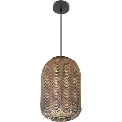 Colgante Trikala Negro/cuero Envejecido 1xe27 Regx26x26 Cm