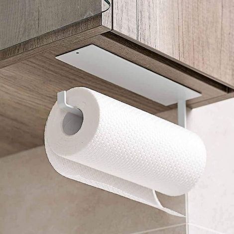 Porte-rouleau de cuisine mural compatible avec tous les types de papier essuie-tout, sans perçage, en aluminium finition mate. (1/4)