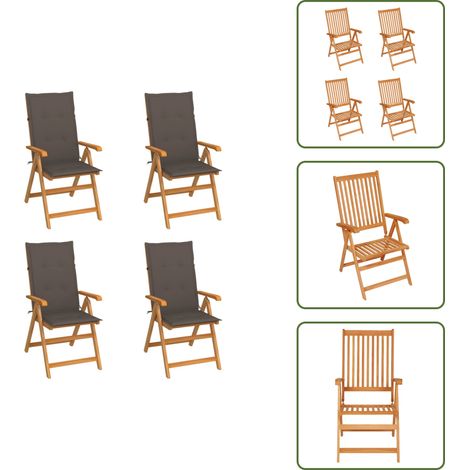 Chaises de jardin lot de 4 avec coussins taupe Bois teck solide - Chaise De Jardin - Fauteuil De Jardin - Mobilier De Jardin - Meubles De Terrasse - Set De Chaises De Jardin (1/5)