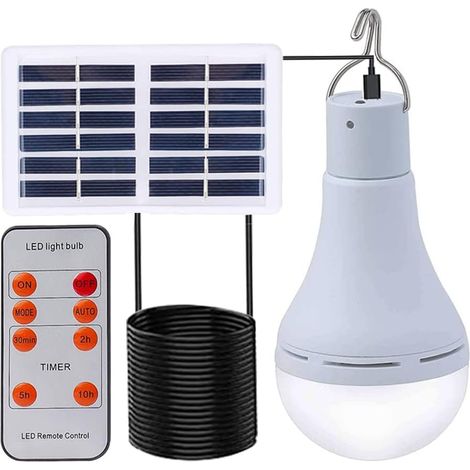 Ampoule solaire 9W Dimmable à trois niveaux avec capteur de lumière Portable Rechargeable pour abri de camping balcon Pet House Poulailler 200-350lm Pas de télécommande (1/5)