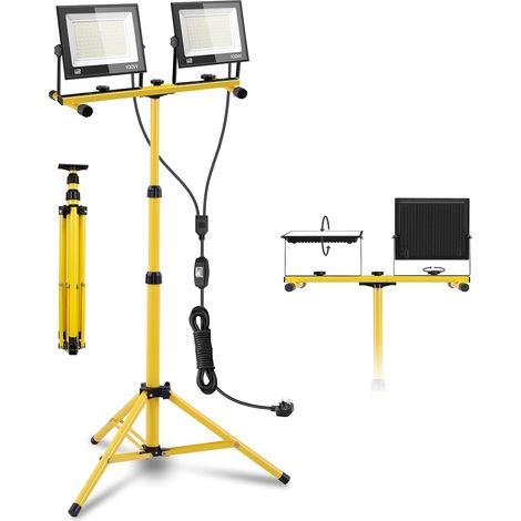 Projecteur LED Chantier avec Trépied, 200W 20000LM 6500K Projecteur Chantier vec Trépied Réglable, Rotation à 360°, luminosité réglable 200W 100W 50W, Étanche IP66 Projecteur de Chantier Pour Chantier (1/5)