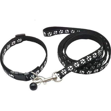 Verstellbares Halsband- und Leinen-Set für Hunde, Welpen, Katzen und Kätzchen Autohalsband mit robuster Schnellverschluss-Trainingsleine für kleine Hunde und Katzen Schwarz
