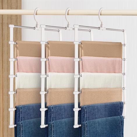 Juego de 3 perchas para pantalones, perchas de acero inoxidable que ahorran espacio en el armario, ideales para pantalones, bufandas, vaqueros y otras prendas de vestir. (1/5)