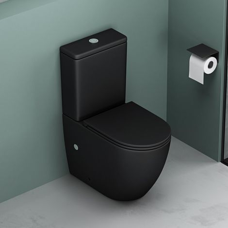 Mai & Mai Stand-WC 179T aus Keramik spülrandloses-WC matt schwarz 36x63x82cm bodenstehende-Toilette inkl.Spülkasten