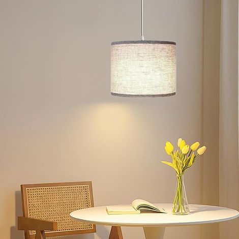 Linen Canvas Lampshade, Handmade Cylinder Floor Lampshade for Hanging Lamp, Table Lamp, Wall Lamp, Bedside Lamp, Floor Lamp, Diameter 30cm x Height 20cm (Linen) (1/5)