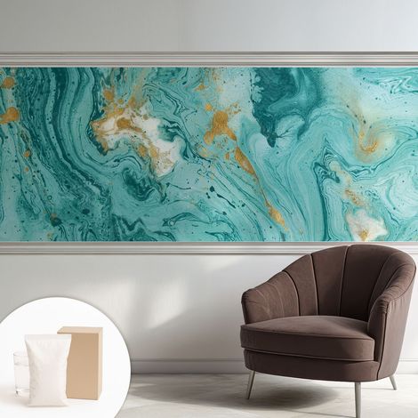 Papier peint intissé mural avec imprimé motifs décoratifs - style contemporain - Colle incluse gratuite Vagues marines 250x104 cm (1/5)