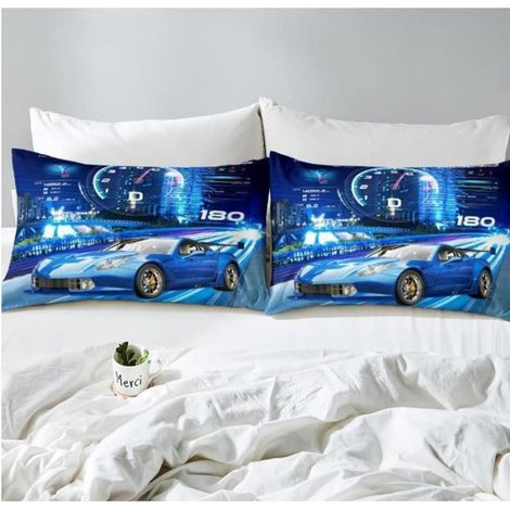 Parure de lit pour garçons Racing Car 220x240 cm Cool Sports Car Housse de Couette Sports extrêmes Parure de lit Blue Car - FGK (1/4)
