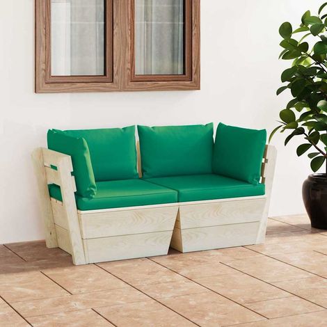 vidaXL Canapé palette à 2 places de jardin avec coussins Bois d'épicéa (1/2)