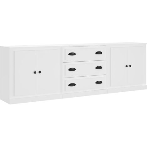 Credenza a buffet cassettiera mobile contenitore organizer cucina soggiorno salotti 3 pezzi legno ingegnerizzato bianco 020037015