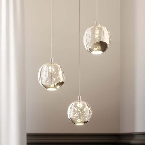 [GEBRAUCHT] B-Ware Lucande Pendelleuchte Hängeleuchte Hayley LED Lampe 3-flg chrom Ø25cm Glas (1/2)