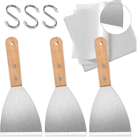 Hamburger-Wender – 3er-Set – Edelstahl und Holz – Breiter Schaber für Grill, Küche und Teppanyaki – 23 x 9,7 cm (1/5)