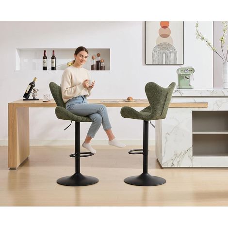 Barhocker 4er Set, höhenverstellbar, 360° drehbar, Chenille-Rückenlehne, Grün (1/5)