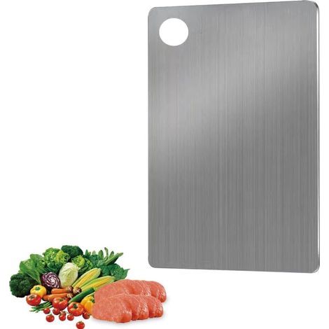 Planche à découper en acier inoxydable 304, 24 x 15 cm planche à découper double face en titane de qualité alimentaire, adaptée à la viande, aux fruits, aux pâtes et aux légumes (1/5)