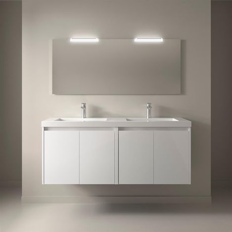 Meubles de salle de bains NOJA 1400 4 portes BLANC BRILLANT + meuble-lavabo + miroir (1/2)