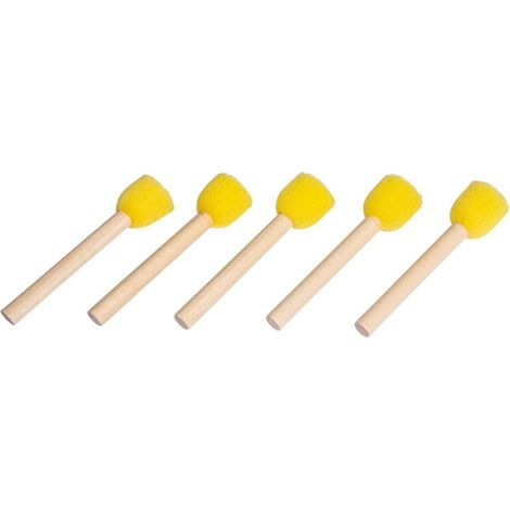 Lot de 5 pinceaux mousse Ø2 cm réutilisables, jaunes, pour peintures diverses, pochoir, scrapbooking, enfants/adultes
