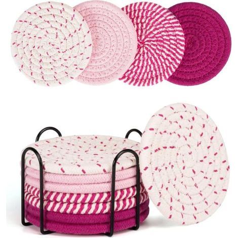 Set aus Tischsets und Untersetzern im amerikanischen Stil, 8-teilig, saugfähiges Rosa, originelles Design. (1/5)