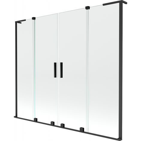 Mexen Velar L Duo Badewannenabtrennung 2-flügelig verschiebbar 200 x 150 cm, transparent, schwarz - 896-200-003-02-70