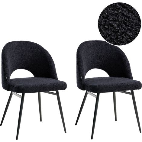 Conjunto de 2 sillas de comedor modernas tapicería de tela bouclé respaldo recortado salón comedor negro Onaga (1/5)