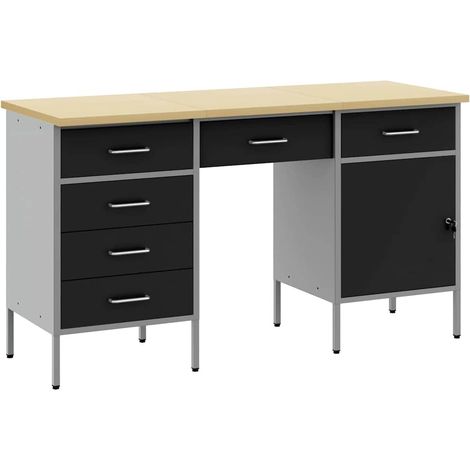 Armario de trabajo con cajón 3 pcs Negro 150 x 55 x 85 cm