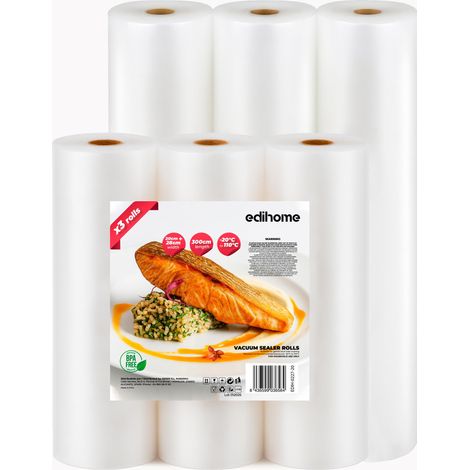 Sac Sous Vide Alimentaire, Set 6 Rouleau, 20x300cm + 28x300cm, Sachet, sans BPA, Sous Videuse Alimentaire, Conservation, pour le Cuisine, Plastique (6 Rouleau 20cm + 28cm) (1/5)