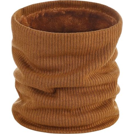 Cache-cou, écharpe chauffe-cou d'hiver, coupe-vent, élastique, doublure en maille douce et épaisse, 21 x 24 cm, couleur camel (1/5)