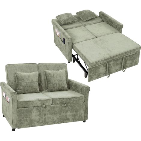 HOMCOM 2 Seater Sofa Bed, 3-in-1 Convertible Pull Out Sofa Bed, Light Green (1/5)