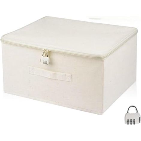 Boîte de rangement verrouillable avec cadenas, boîte en coton beige, 30 x 20 x 14 cm (1/5)