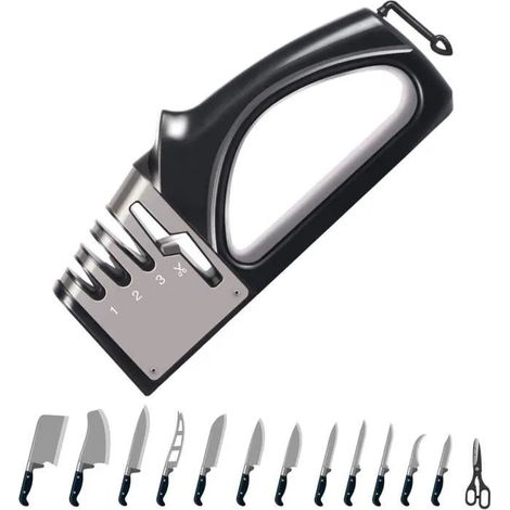 affûteur de couteaux,knife sharpener affûteur de couteaux manuel 4 en 1, affûteur de couteaux de cuisine professionnel avec cérami (1/4)