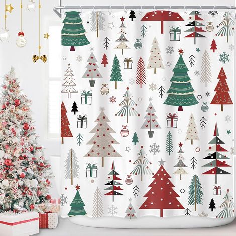 Rideau de douche Joyeux Noël 152,4x182,9 cm Arbre de Noël Flocon de neige mignon Hivel Nouveau an Rideau de douche pour salle de bain Ensemble pour enfants Garçons Filles Tissu imperméable (1/4)