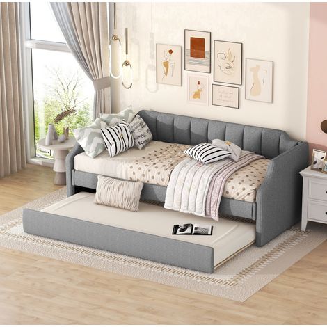 lit adulte couchage gigogne 90x200 90x190 gris OKMYHOME