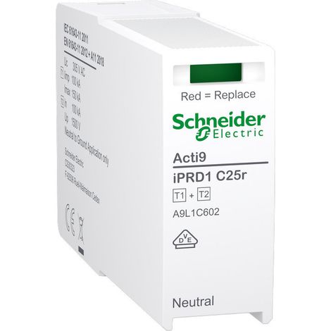 Acti9 IPRD1 C25r - Cartouche Parafoudre Type 1+2 1 - 18mm -Neutre/Terre pr 3PN (A9L1C602)