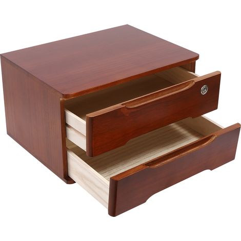Boîte de rangement en bois pour bureau, organiseur de bureau portable à 2 tiroirs, armoire de rangement pour bureau avec tiroirs verrouillables (1/5)