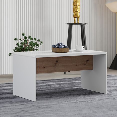 Wohnzimmertisch Limatola, rechteckig, Tischplatte Weiß, Gestell Braun, 90x50x47h cm matt Weiß (1/5)