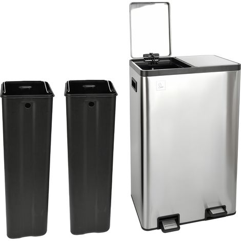 SVITA TMH2X30 Mülleimer 60L Mülltrennsystem 2x30L Softclose Edelstahl Silber (1/5)