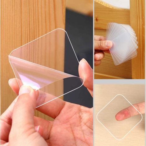 10 pièce de ruban adhésif double face - 60mmx 60mm - Fixation solide - Mastic adhésif transparent pour sortie de forme carrée - Tapis en gel nano amovible sans trace (1/5)